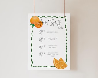Aperol Spritz Bar Sign, Build Your Own Spritz, Signature Drink Sign, Party Bar Menu Template, Cocktail Poster, Modern Bar Cart Decor