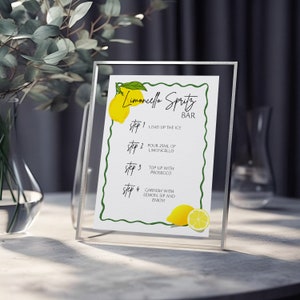 Znak baru Limoncello Spritz, Zbuduj własnego Spritz, Znak drinka Signature, Szablon menu baru imprezowego, Plakat koktajlowy, Nowoczesny wystrój wózka barowego