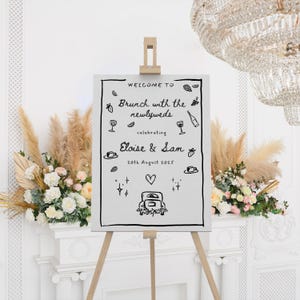 Post Wedding Brunch Sign Whimsical Scribble Illustration Morning After Wedding Brunch Sign French Inspired Editable Download ELOISE