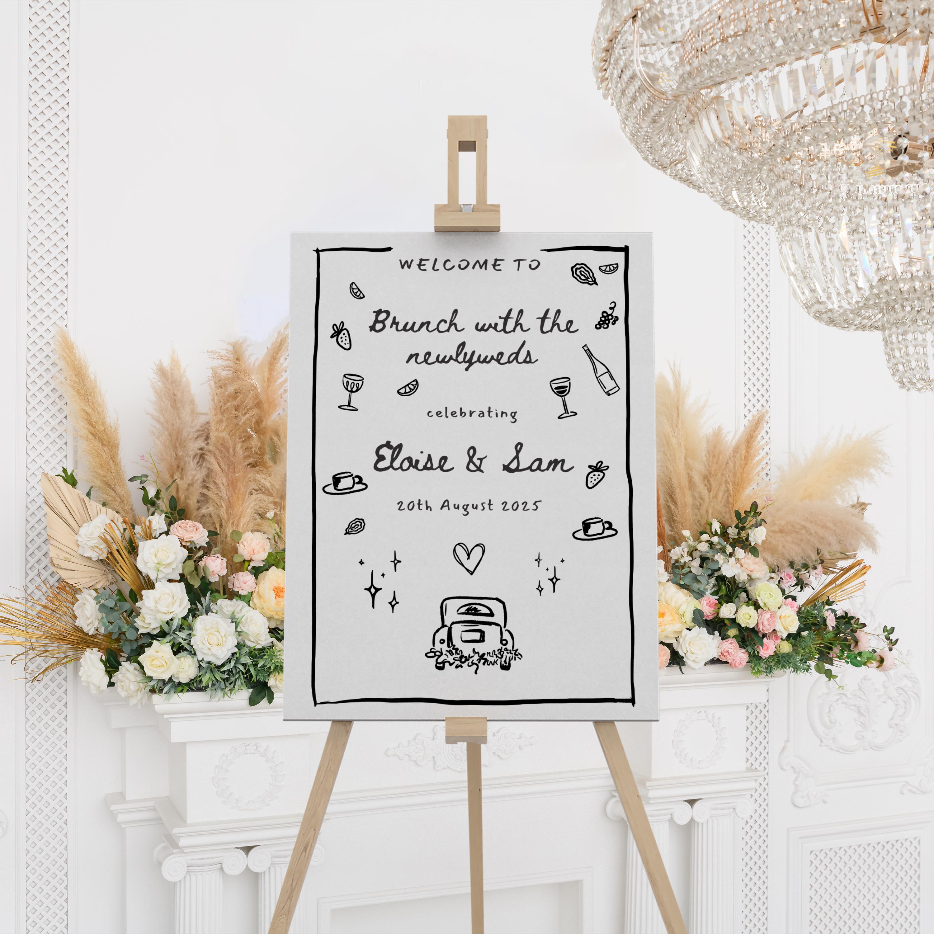 Post Wedding Brunch Sign Whimsical Scribble Illustration Morning After Wedding Brunch Sign French Inspired Editable Download ELOISE