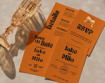 Wedding Invitation Template Set Trendy Retro Boho Burnt Orange Minimal Modern Unique Printable Editable Instant Download MILO