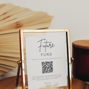 Modern minimalistisch toekomstig fonds QR-codebord bruiloft huwelijksreis Fondsbord Venmo QR-code modern bruiloftbord bewerkbare digitale download