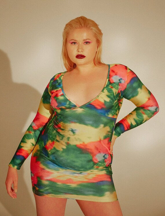 Mini party dress with tie dye print Size L-XL
