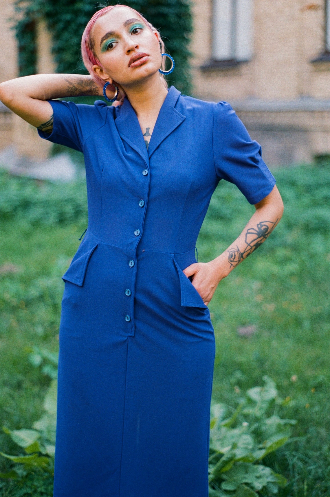 Hennes H&M Mauritz 1960s Vintage Blue Dress Classy Pin up Etsy