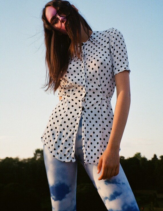 White blouse with black polka dots. Vintage from … - image 8