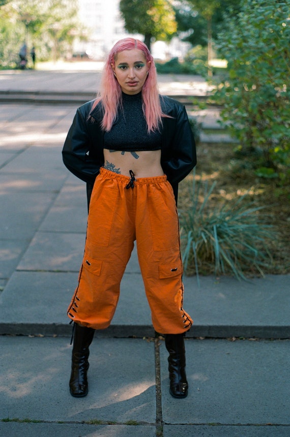 Orange rave style unisex sport pants Vintage from