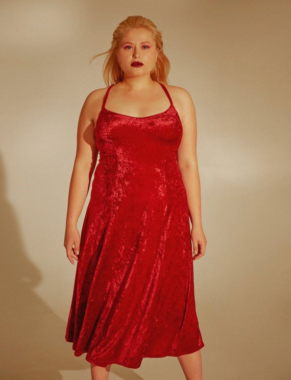 Red velvet dress Vintage from 1990s Size L-XL roma
