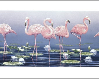 Flamingo artwork, birds in art, large flamingo wading birds, small wall accent artwork
