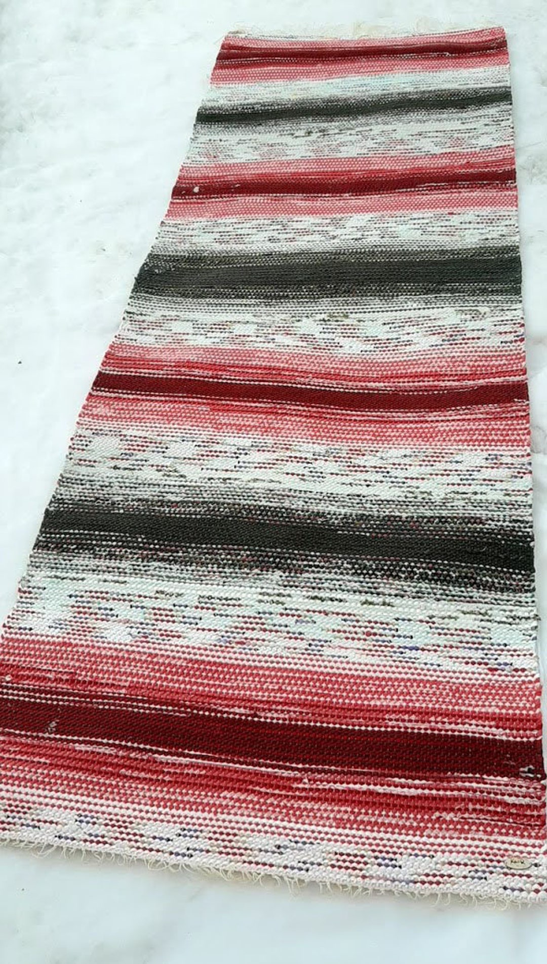 Green, Red, White Rag Rug. Handmade on Loom. Scandinavian Design. Etsy