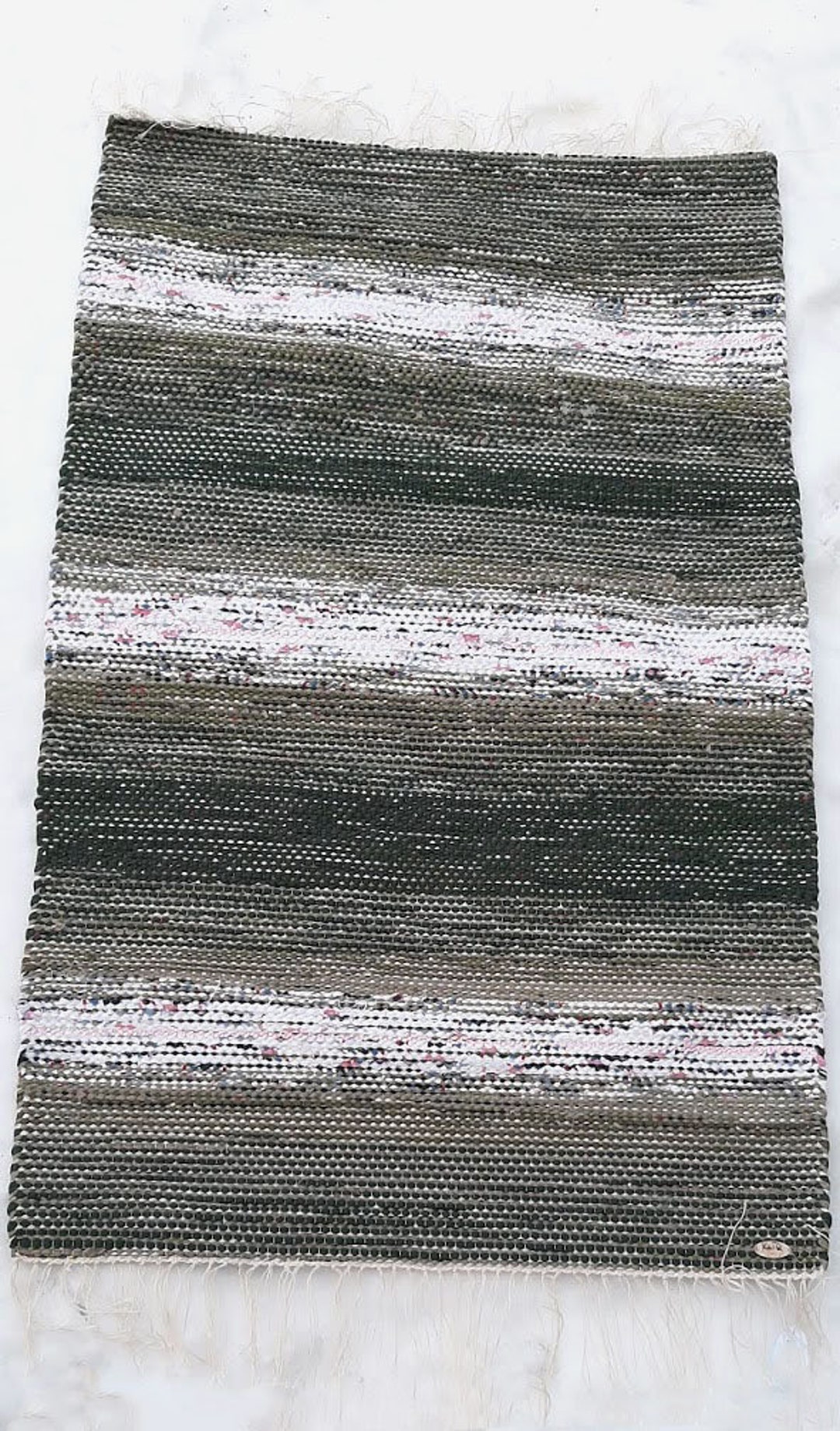 Green, White Rag Rug. Handmade on Loom. Scandinavian Design. Etsy UK