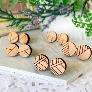 Laser Cut Wooden Stud Earrings: Geometric Surgical Steel Posts