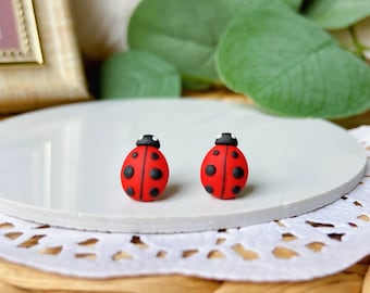 Handmade Ladybug Earrings: Polymer Clay, Surgical Steel Posts
