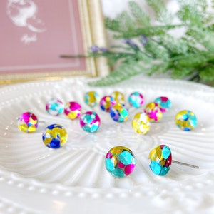 Colorful Glass Glitter Stud Earrings: Hypoallergenic Surgical Steel
