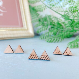 Geometric Triangle Wooden Stud Earrings: Hypoallergenic Surgical Steel