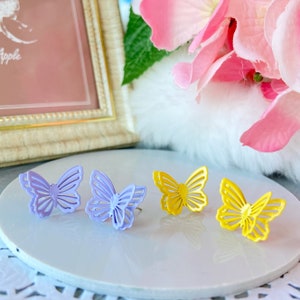 Butterfly Stud Earrings, S925 Butterfly Earrings, Purple Butterfly Earrings, Yellow Butterfly Earrings