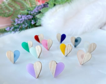 Wooden Heart Stud Earrings, Geometric Stud, Wood Heart Earrings, Heart Wooden Stud Earrings, Wooden Stud, Surgical Steel