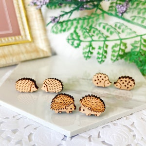 Hedgehog Wooden Stud Earrings: Hypoallergenic Surgical Steel