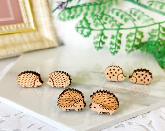 Hedgehog Wooden Stud Earrings: Hypoallergenic Surgical Steel