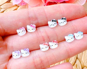 Mini Kitty Earrings, Tiny Glitter Crystal Jelly Cartoon Hypoallergenic Surgical Steel Earrings clip-on option