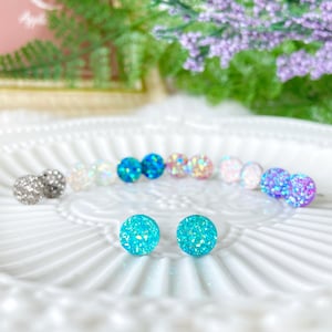 8mm Resin Druzy Earrings, Candy Color Druzy Resin Surgcial Steel Stud Earrings