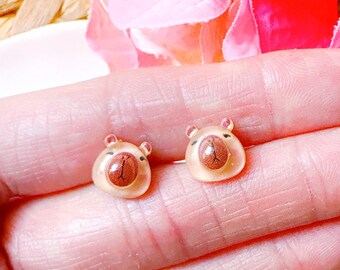 Capybara Stud Earrings, Crystal Jelly Cartoon, Hypoallergenic Surgical Steel
