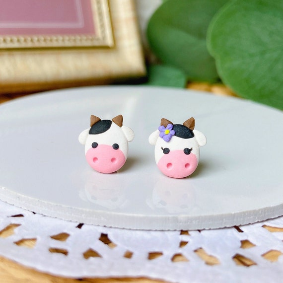 Clay cow earrings deals