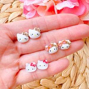 Cartoon Kitty Cat Earrings, Glitter Crystal Jelly Cartoon Earrings, Hypoallergenic Surgical Steel Stud Earrings, Hello Kitty Earrings