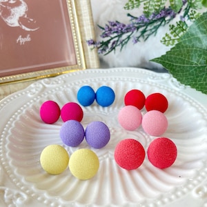 Round Fabric Button Stud Earrings, Hypoallergenic Surgical Steel Stud, Geometric Stud, Simple Color Earrings, Round Earrings, Button Earring