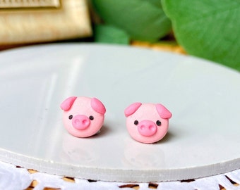 Handmade Piggy Earrings/ Pig Earrings/ Polymer Clay Piggy Earrings/ Adorable Animals Stud/ Handmade Earrings/ Stud Earrings