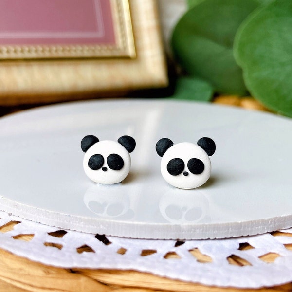 Handmade Panda Earrings/ Panda Earrings/ Polymer Clay Panda Earrings/ Adorable Animals Stud/ Handmade Earrings/ Stud Earrings