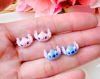 Stitch & Angel Inspired Earrings, Cartoon Hypoallergenic Surgical Steel Earrings clip-on option