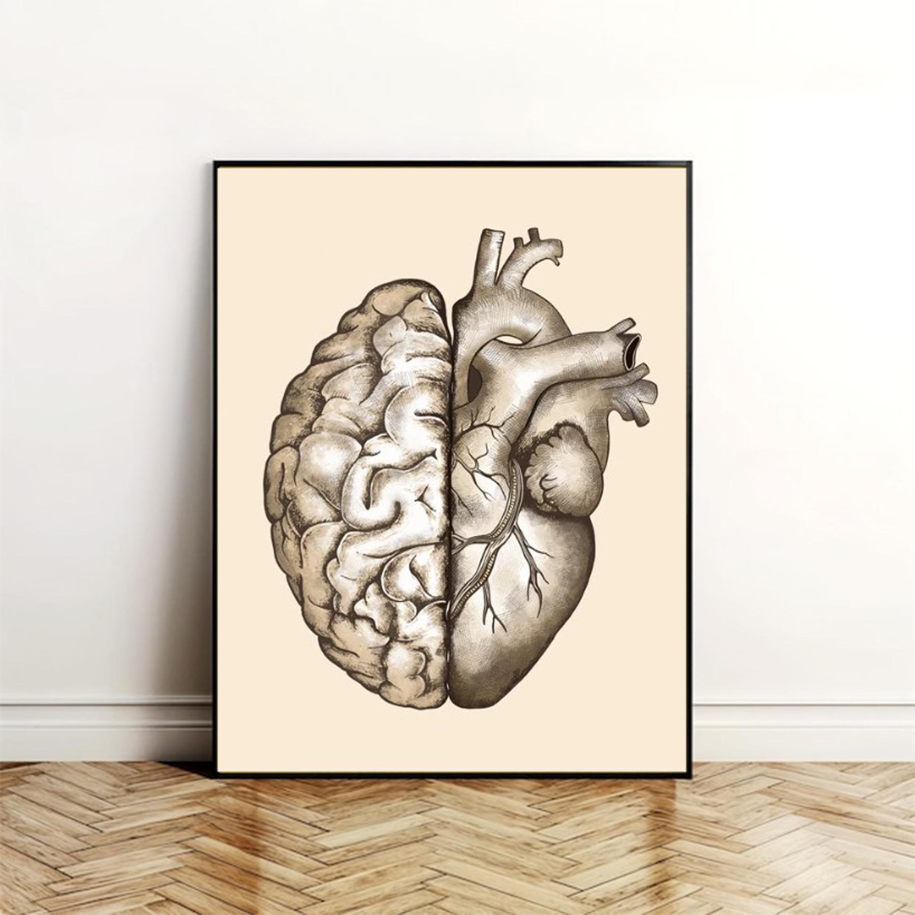 Le juste équilibre entre la tête et le cerveau ou le cœur et le sentiment, le cœur et le cerveau humains Poster
