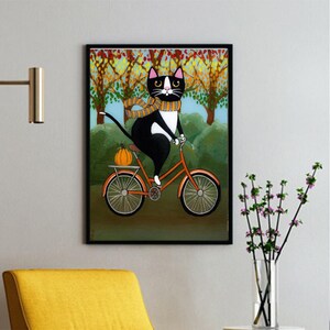 Chat d'automne sur un vélo ポスター