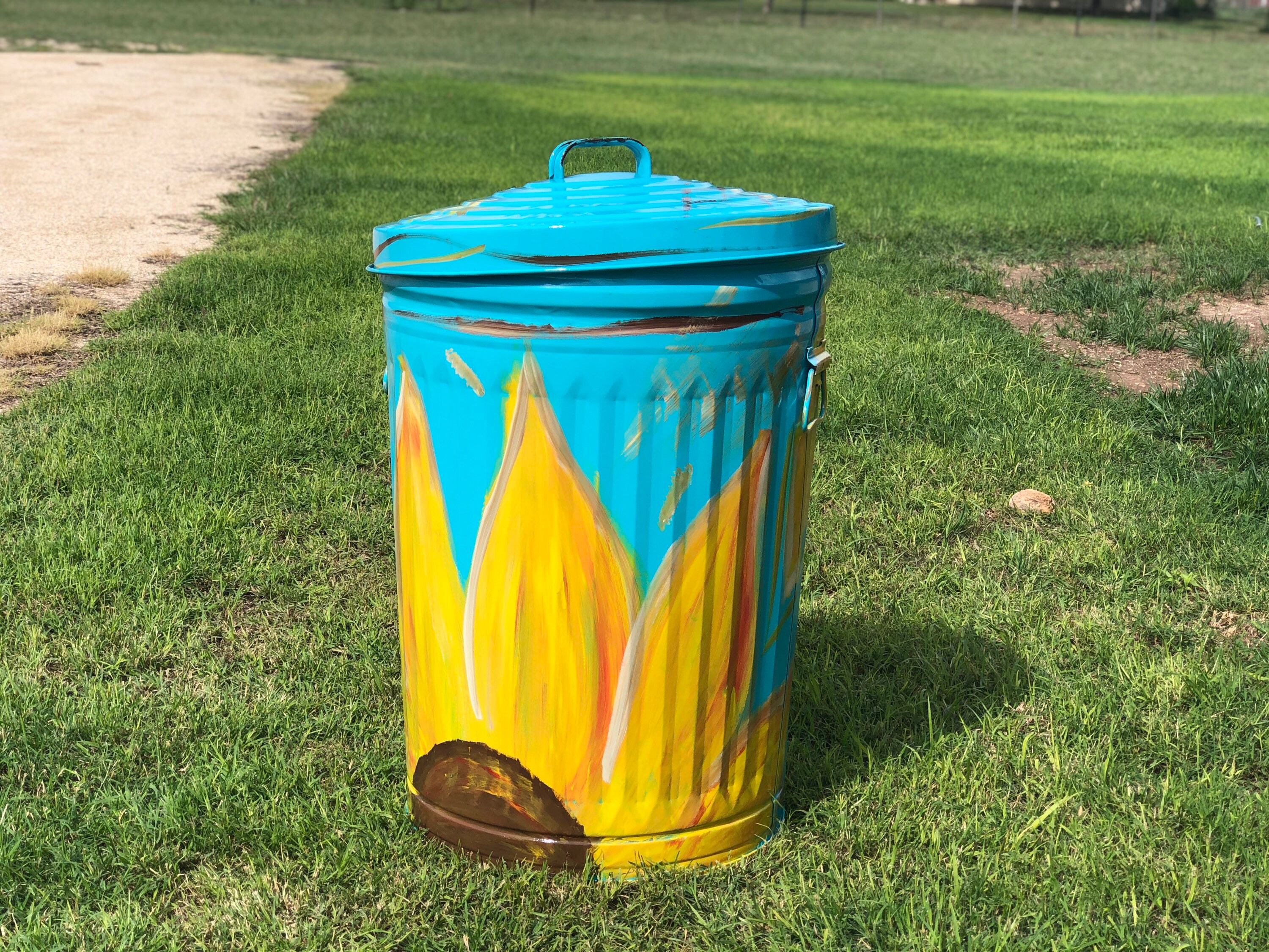 Trash Can Hand Painted Garbage Can Vintage Waste Basket Etsy