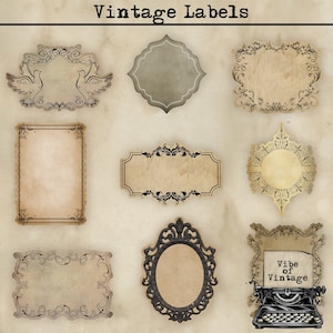 Vintage Labels, Printable blank vintage labels, Pack of 9