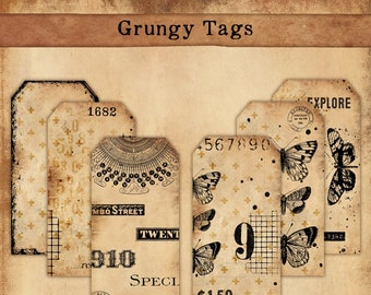 Vintage Grunge Tags, Set of 6 (Digital Download)