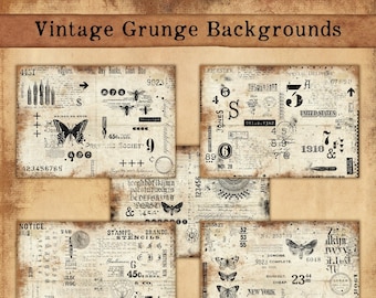 Vintage Grunge Background pages, Printable Stamped Papers, Junk Journaling, Vintage Pages, Vintage Grunge Digital Downloads