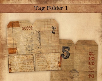 Mini Vintage Tag Folder, Grungy Style (Digital Download)