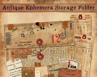 Antique Ephemera Storage Folder for Junk Journals and other Paper Craft Projects, Vintage Junk Journaling, Vintage Ephemera, Vintage Grunge