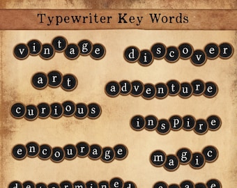 Typewriter Key Words, Fussy Cut, Circle Embellishments for Junk Journals, Scrapbooking & Paper Crafting.