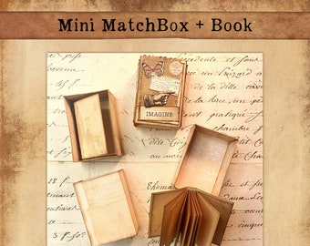 Mini MatchBox + Book, Mini Storage, Printable Boxes, Printable Matchboxes, Vintage Boxes, Vintage Box