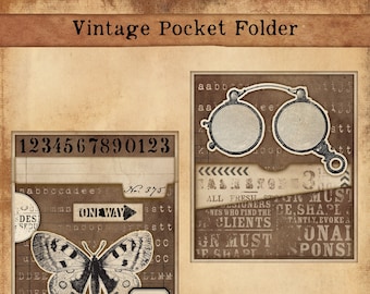 Vintage Pocket Folder, Ephemera storage Folder, Mini Folder, Printable Pockets for junk Journaling