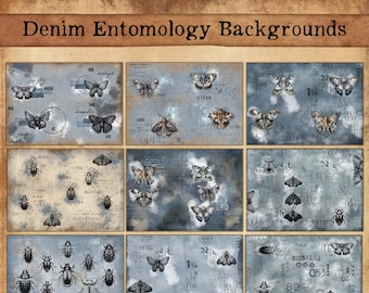 Denim Entomology Background Pages, Printable Papers, Junk Journaling