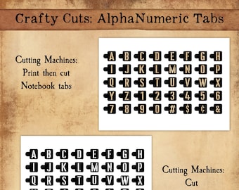 Digital Die Cuts: Alpha Numeric Tabs, Cricut cut files, Journal Embellishments