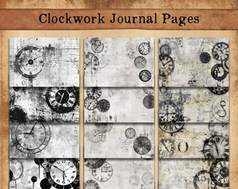 Clockwork Journal pages, Printable Stamped Papers, Junk Journaling, Vintage Pages, Vintage Grunge Digital Downloads