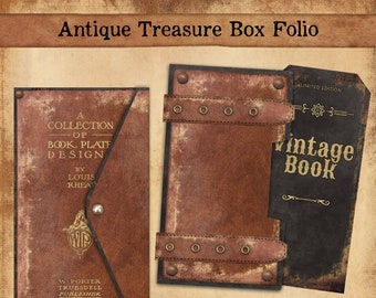 Antique Treasure Box Folio, Junk Journal Folio, Vintage Grunge Folio, Storage Folder, Ephemera Storage