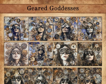 Geared Goddesses Journal Cards, Steampunk, Vintage Cards 2.69x2.65 inches