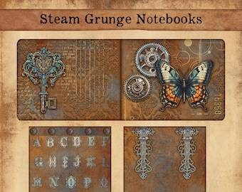 Steam Grunge NoteBooks, Printable NoteBook, Pocket Book, Notebook for Junk Journals