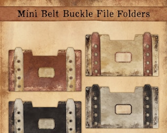 Mini Belt Buckle File Folders, Junk Journal Folders, Vintage Grunge Folders, Storage Folder, Ephemera Storage