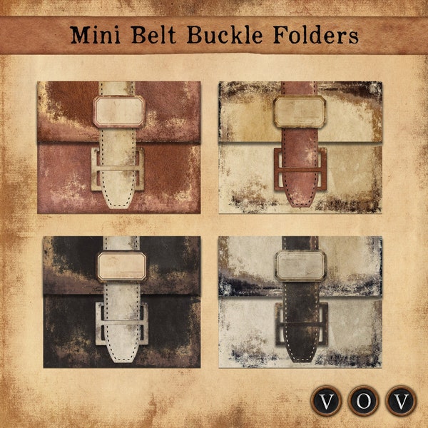 Mini Belt Buckle Folders, Junk Journal Folders, Vintage Grunge Folders, Storage Folder, Ephemera Storage